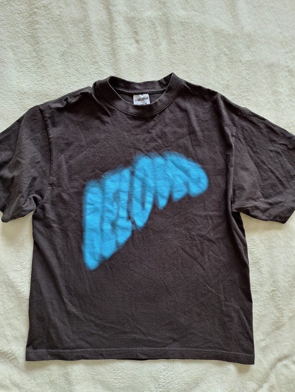 Shaka Wear Supermax Heavyweight Cropped Tee Brown Spray Paint Graphic Men Sz L